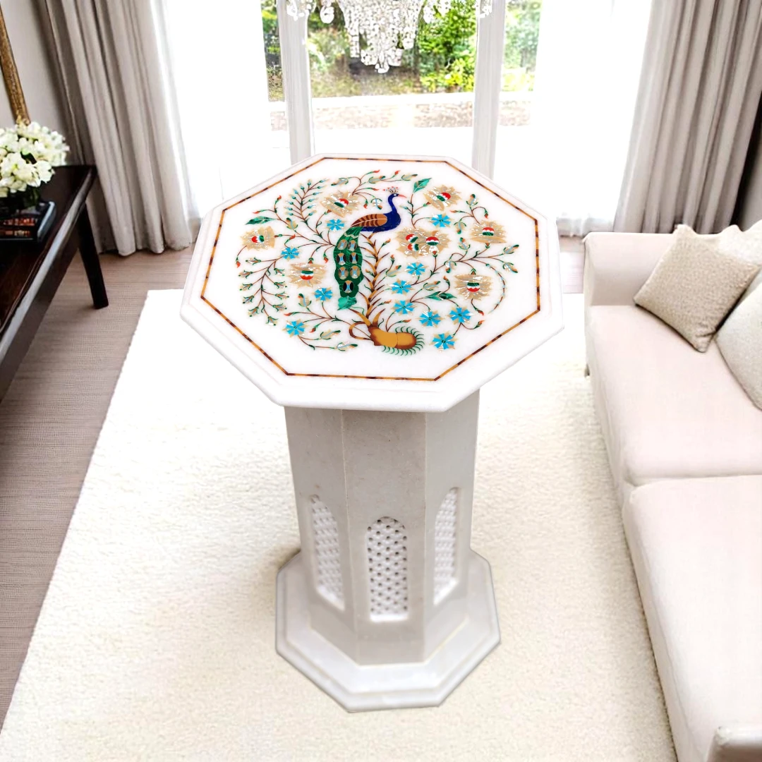 Semi Precious Living Room Center Table with Marble Stand Base 